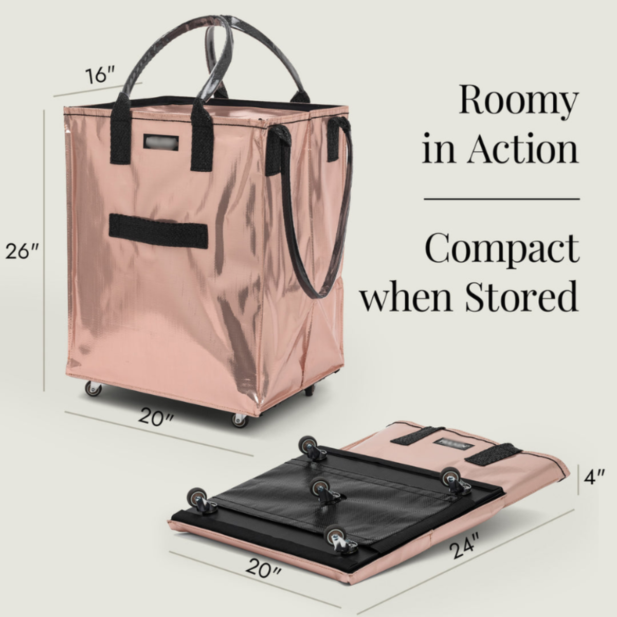Rolling Tote Bag with Zip Top & Button Closure