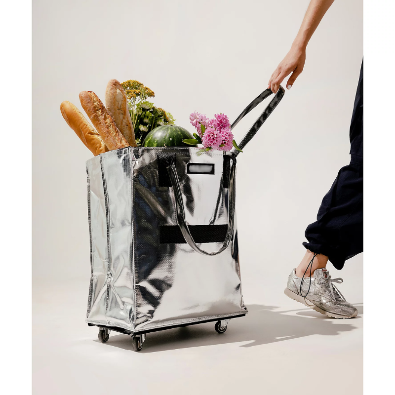 Rolling Tote Bag with Zip Top & Button Closure