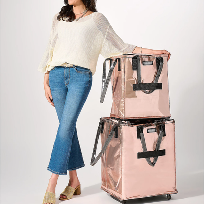 Rolling Tote Bag with Zip Top & Button Closure